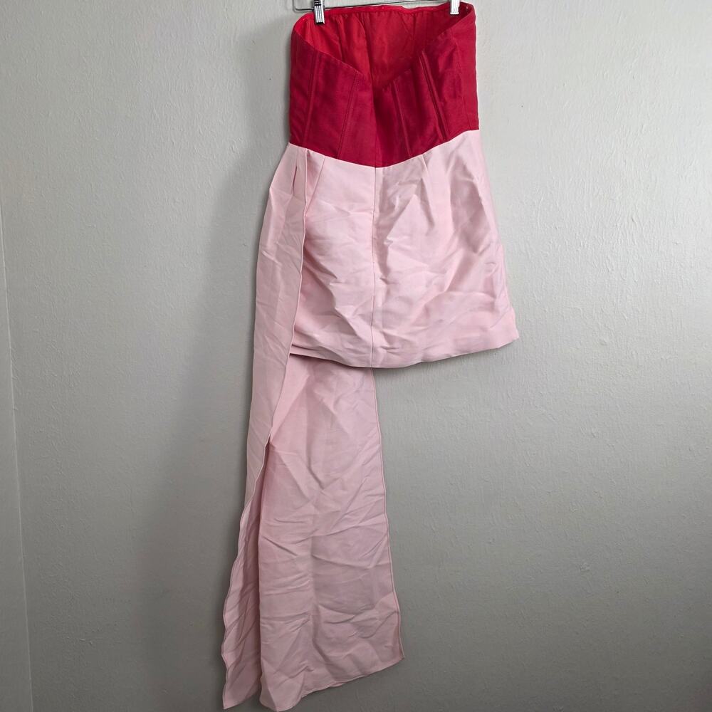 Showpo Olympia Red Pink Colorblock Strapless Draped Mini Party Dress NWT US 10 - Picture 9 of 15